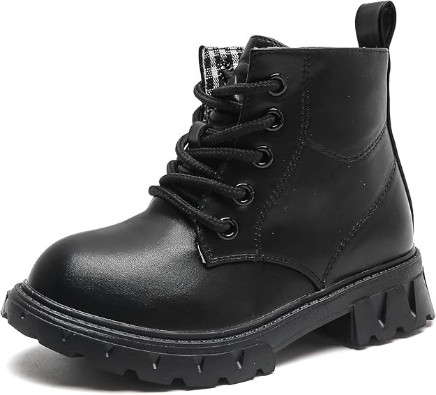 DADAWEN Boys Girls Glitter Ankle Boots Kids Lace Up Waterproof Combat Shoes With Side Zipper for ... | Amazon (US)