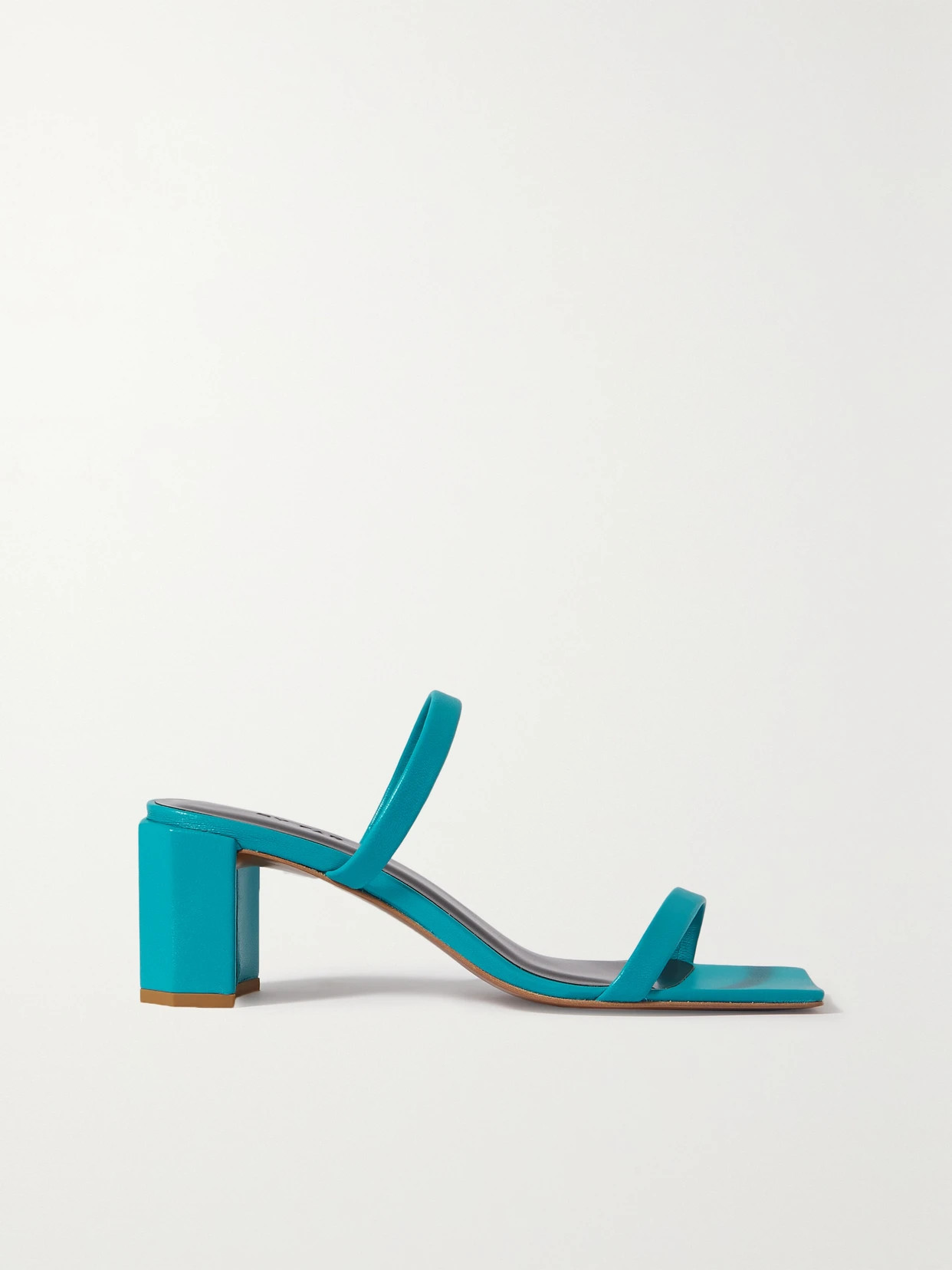 BY FAR - Tanya Glossed-leather Mules - Azure | NET-A-PORTER (UK & EU)