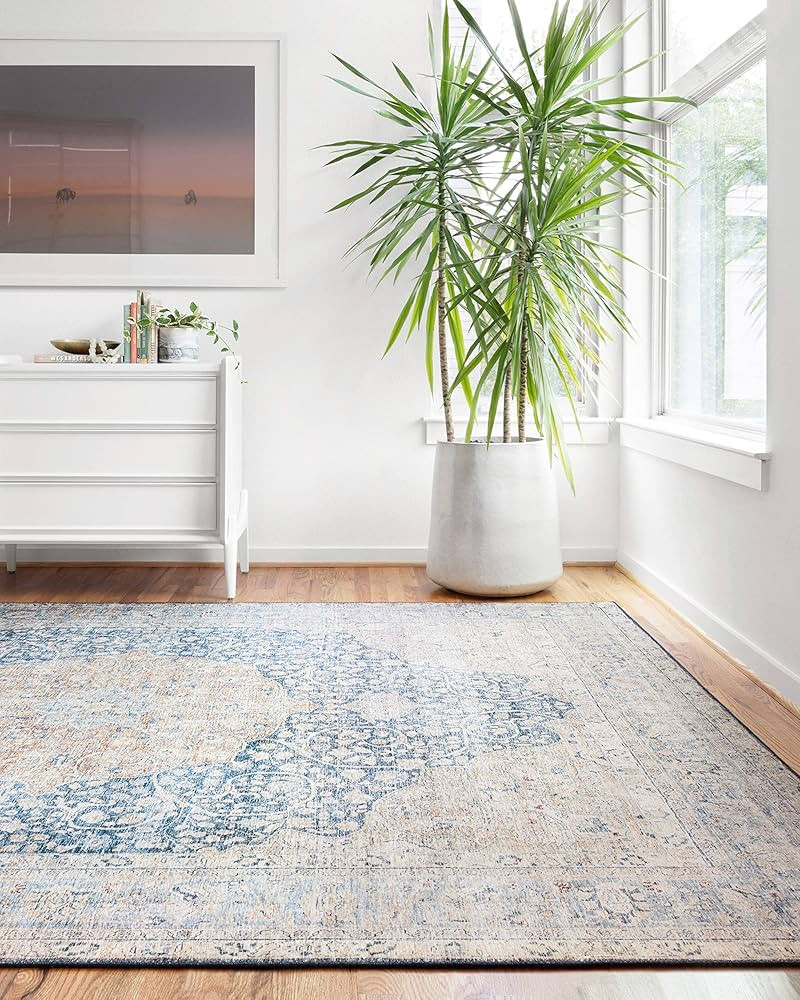 Loloi Layla Collection LAY-07 Blue/Tangerine 9'-0" x 12'-0" .13" Thick Area Rug, Soft, Durable, V... | Amazon (US)