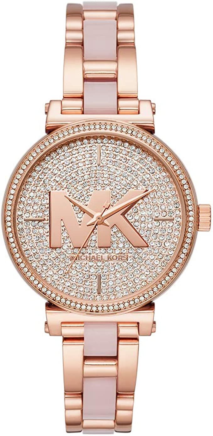 Michael Kors Women's Sofie Stainless Steel Quartz Watch with Stainless-Steel-Plated Strap, Rose G... | Amazon (US)