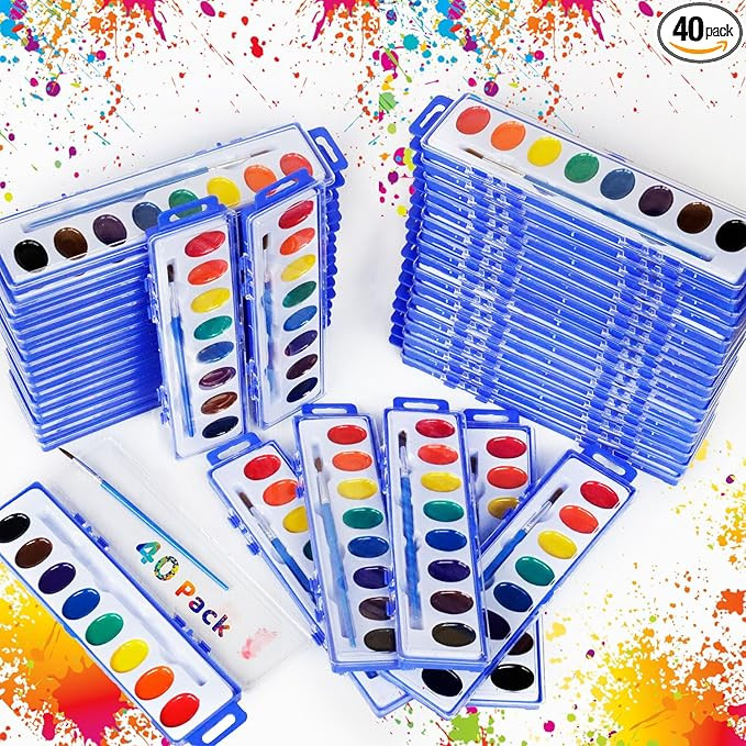 40 Pack Watercolor Paint Set Bulk -Kids Watercolor Paint Set with Brushes | Washable Non-Toxic Wa... | Amazon (US)
