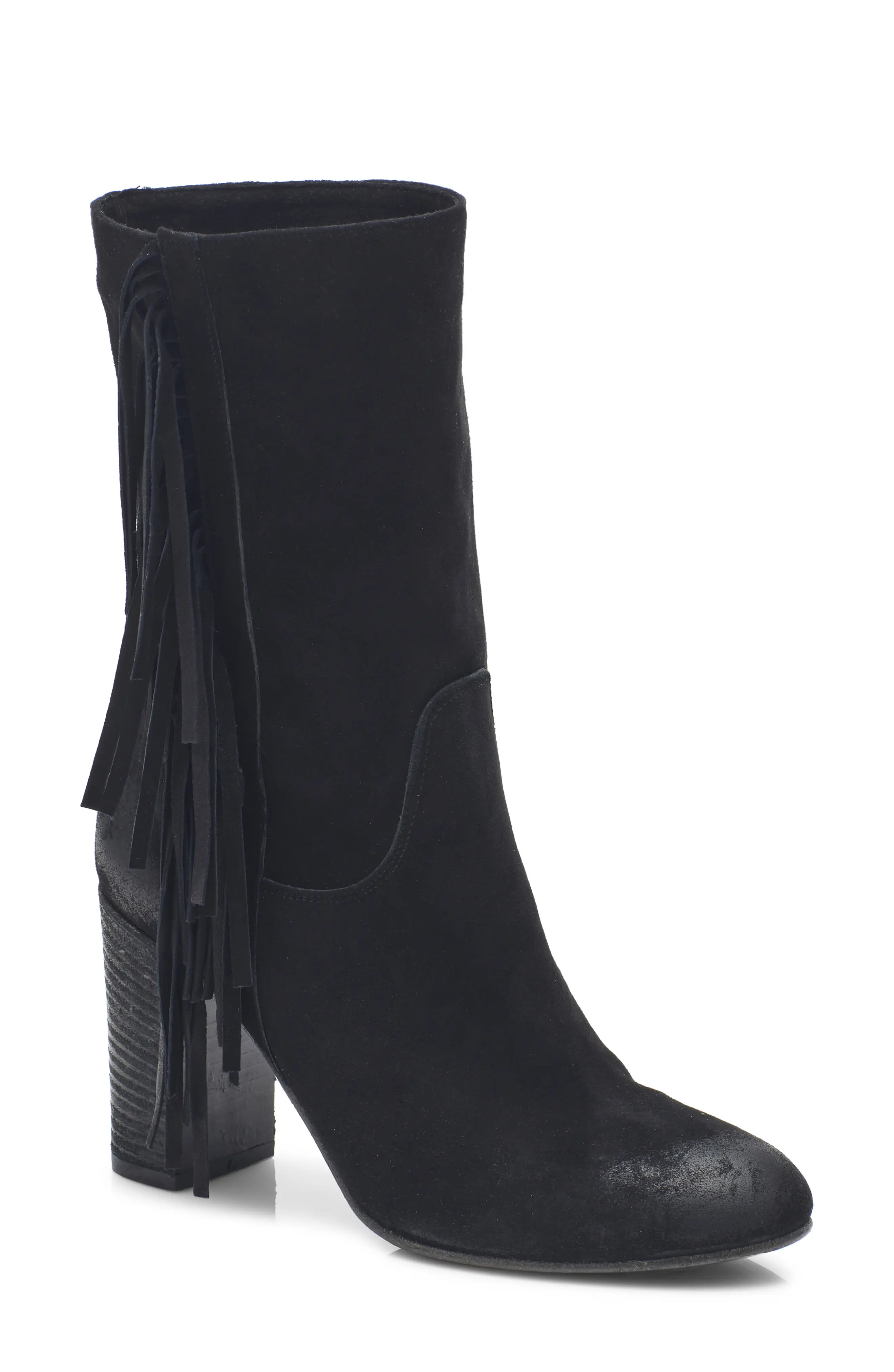 Free People Wild Rose Slouch Fringe Boot, Size 6Us in Black Suede at Nordstrom | Nordstrom