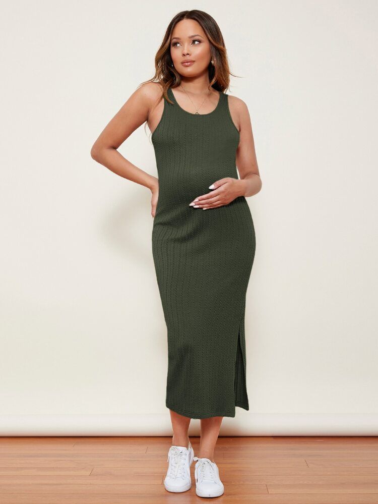 SHEIN Maternity Split Side Cable Knit Dress | SHEIN