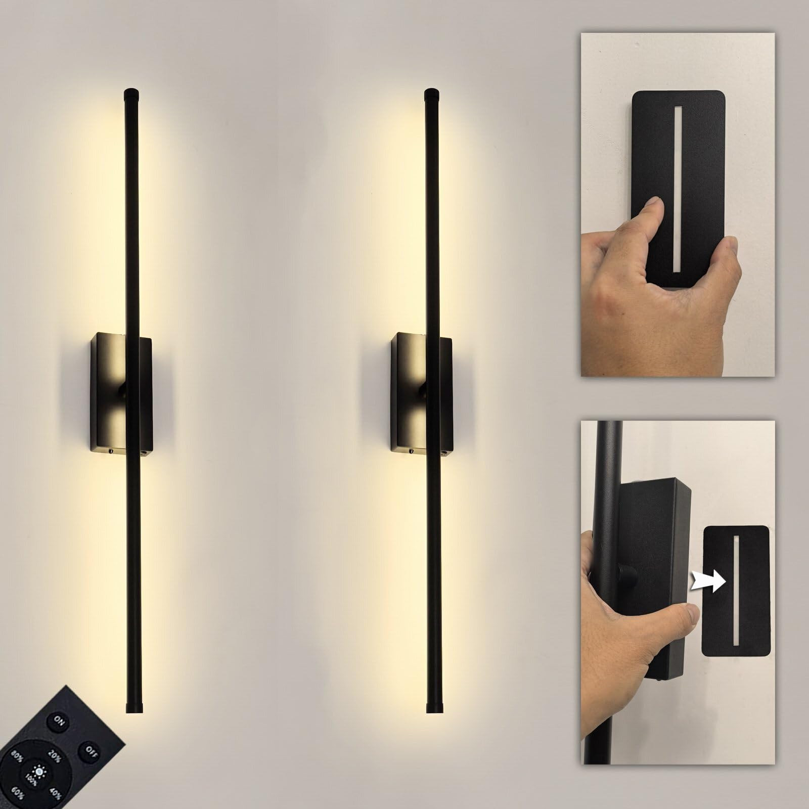 Easy Install Peel and Stick on Battery Operated Wall Sconces Set of 2 Rechargeable, Magnetic Line... | Amazon (US)