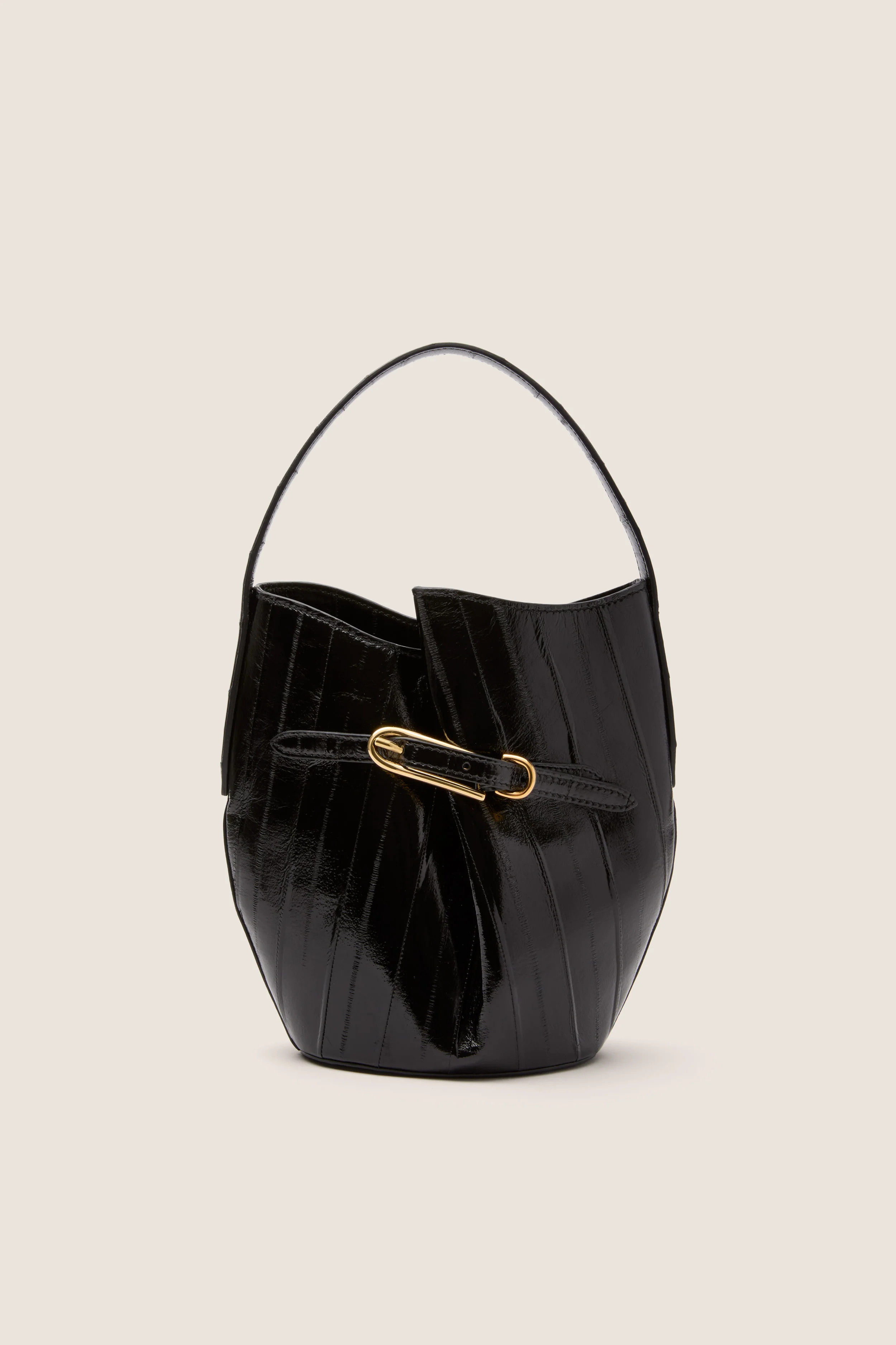 Black Eel Skin Mini Belted Bucket Bag | Tuckernuck (US)