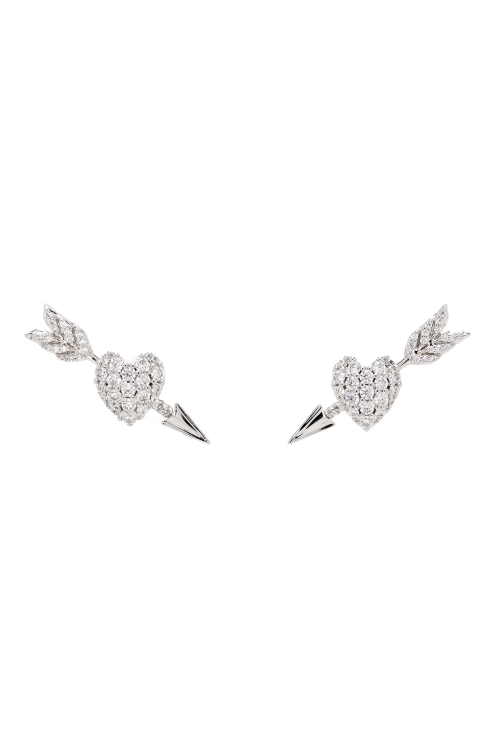 Silver YVMIN Edition Fully Inlaid Heart Arrow Earrings | SSENSE