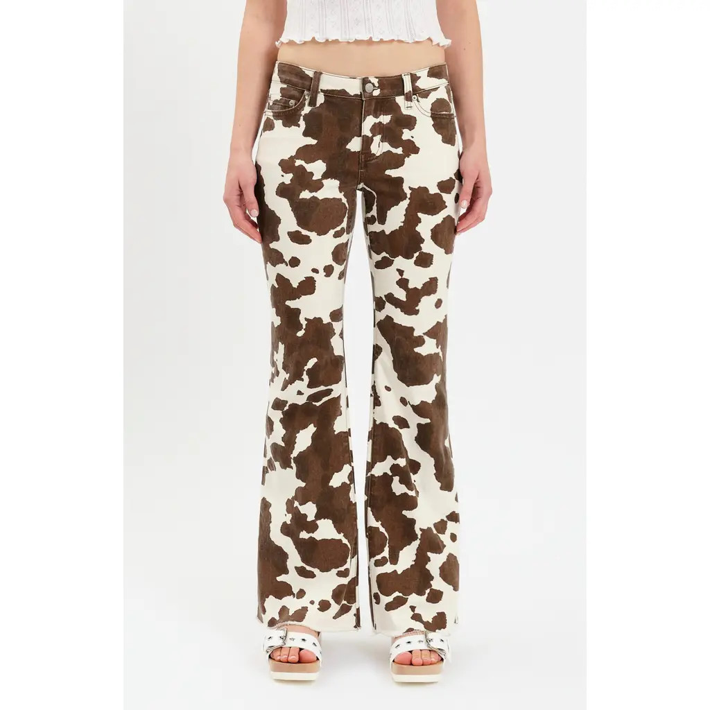DAZE Lowkey Cow Print Flare Jeans in Spotted at Nordstrom, Size 25 | Nordstrom