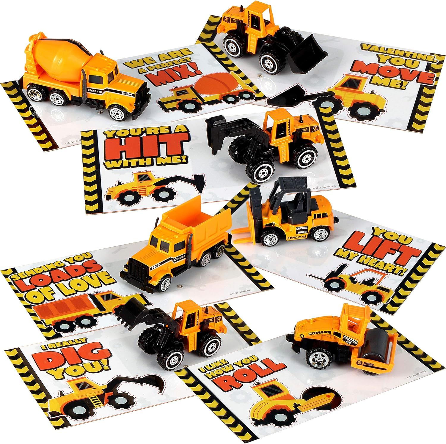 JOYIN 28 Pack Valentines Party Gift Cards with Mini Construction Vehicle Toy Set for Kids Valenti... | Amazon (US)