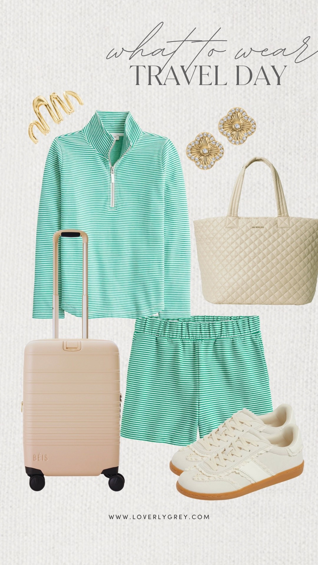 Loverly Grey, what to wear for a travel day! I am loving this matching striped set from J.Crew Factory. I’d pair the look with some simple earrings, a pair of sneakers, my luggage, and a claw clip to keep my hair pulled back! Loverly Grey, what to wear, travel 

#LTKgrwm #LTKTravel #LTKootd