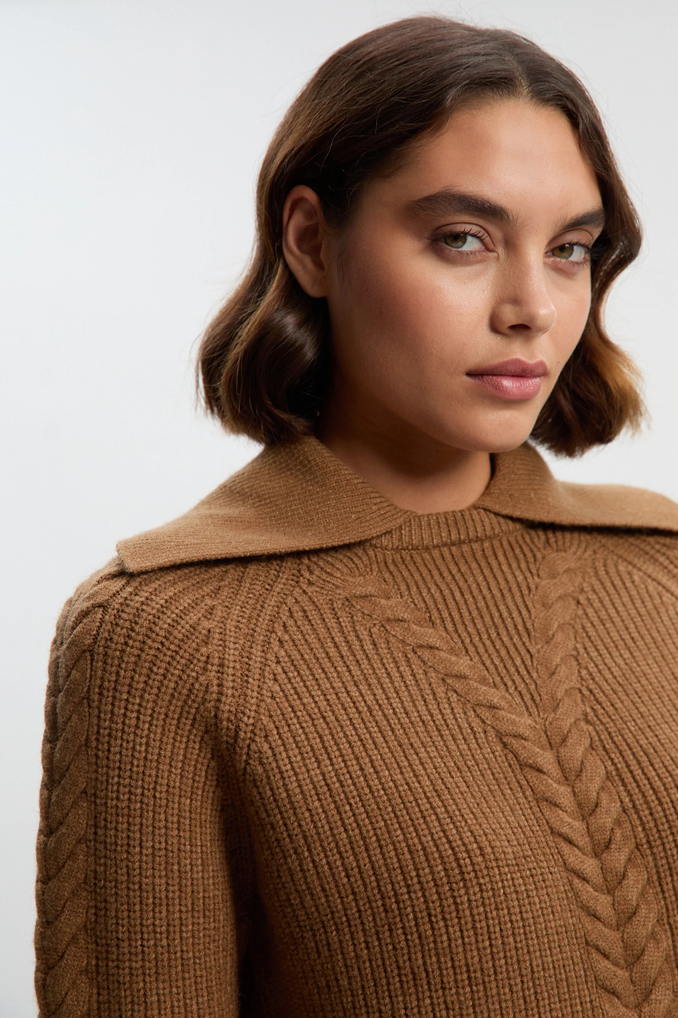 Cable Stitch Fly Collar Jumper | Karen Millen UK + IE + DE + NL