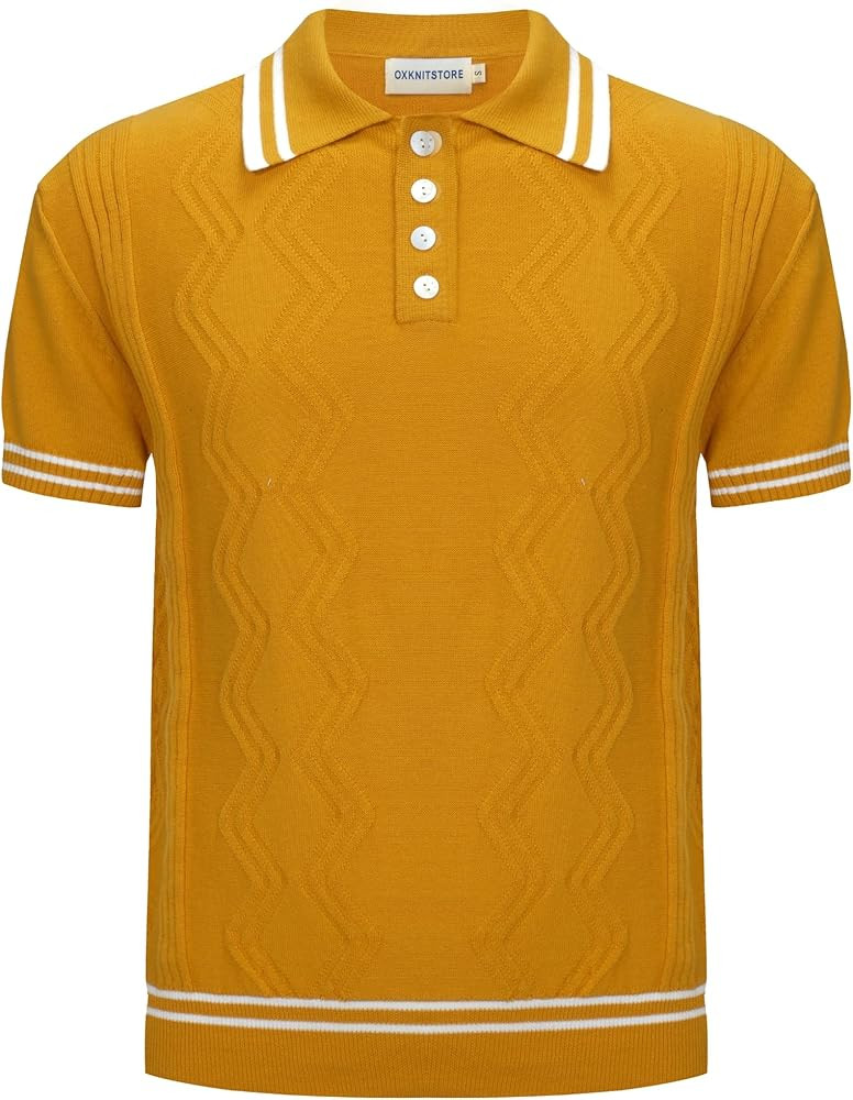 OXKNIT Men's Knitted Spear Collar Vintage Polo Shirt, Men's Casual 1960s Mod Style Knitted Retro ... | Amazon (US)