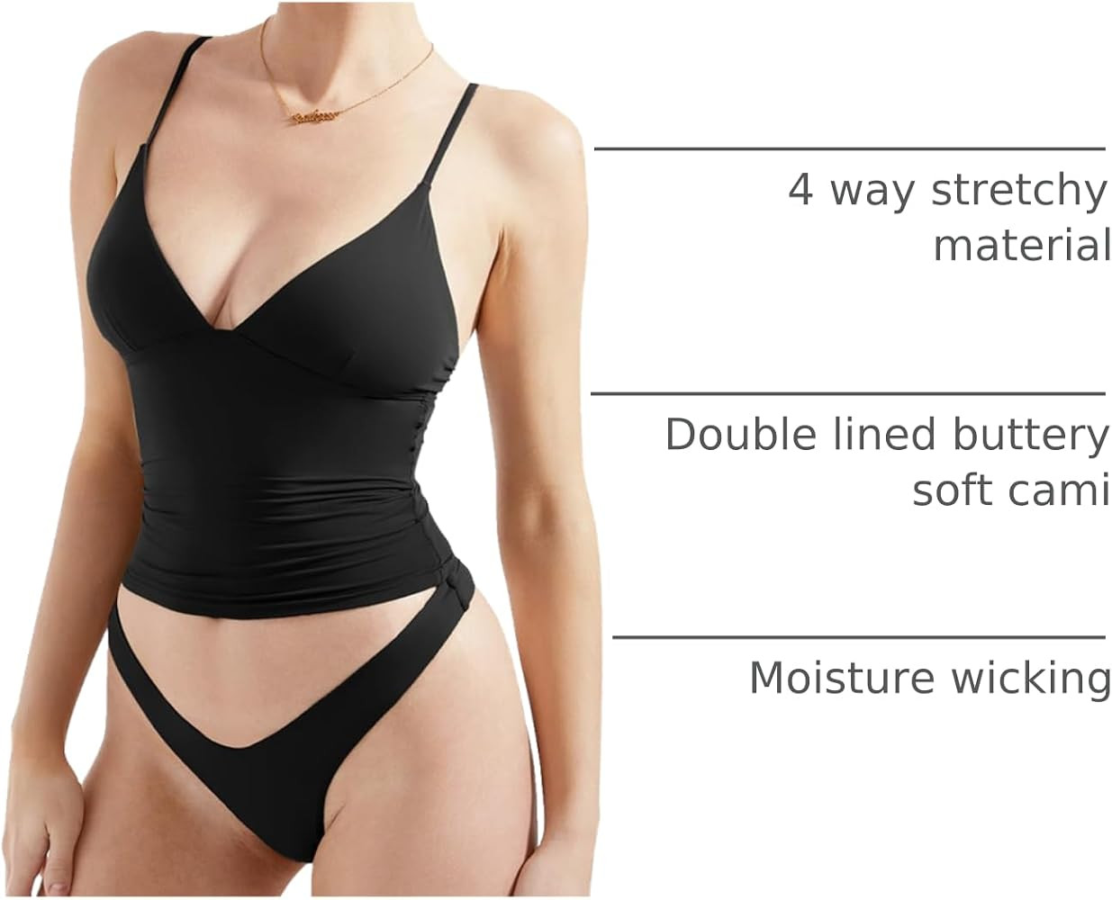 SUUKSESS Women Sexy Deep V Neck Sleeveless Fitted Basic Tops Y2K Tank Top Cami | Amazon (US)