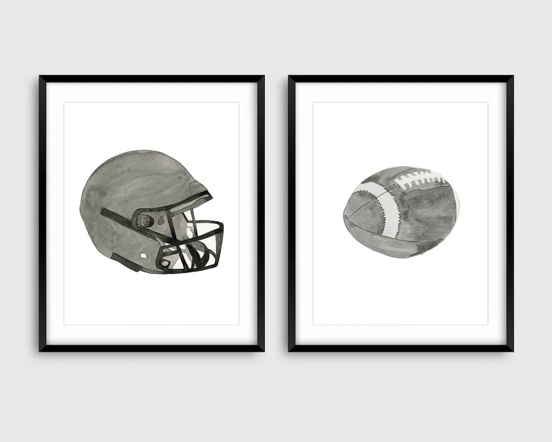 Watercolor Football Print Set, Football Posters, Sport Art Prints, Football Helmet and Ball, Foot... | Etsy (US)