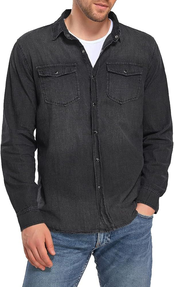 Neonjacc Men's Western Basic Denim Shirt Long Sleeve Button Down Work Shirt | Amazon (US)