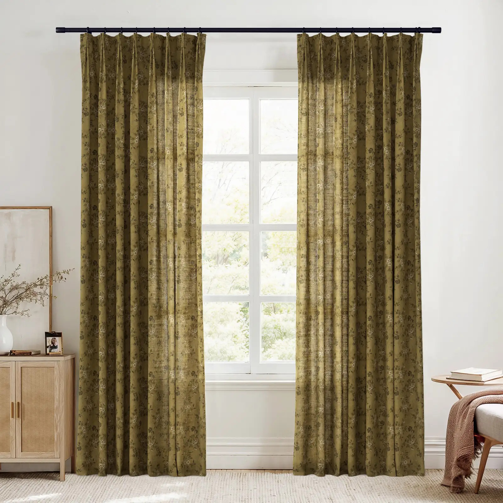 Sara Le Linen Copper Floral Print Pinch Pleat Curtain Unlined | TWOPAGES