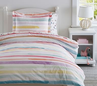Kayla Rainbow Stripe Organic Duvet Cover & Shams | Pottery Barn Kids