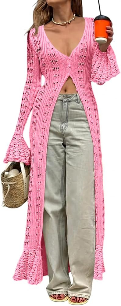 Saodimallsu Womens Crochet Long Cardigans Boho Summer Maxi Lace Duster Coat | Amazon (US)