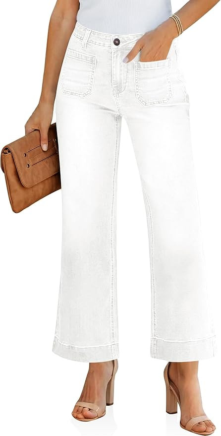 Tankaneo Wide Leg Jeans for Women Trendy High Waisted Flare Stretchy Jeans Cropped Baggy Denim Pa... | Amazon (US)