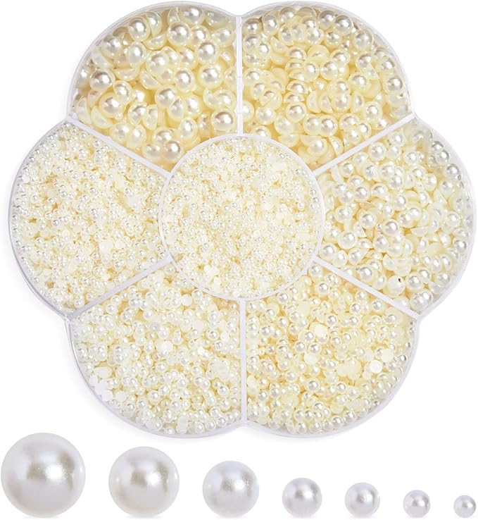 16000 Pack Flatback Pearls for Crafts, Nail Art and Jewelry Decorations, Ivory (1.5mm, 2mm, 2.5mm... | Amazon (US)