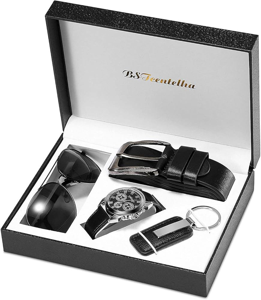 BSTcentelha Mens Gift Set,Mens Artificial Leather Watch Belt Keychain Sunglasses Gift Set,Valenti... | Amazon (US)