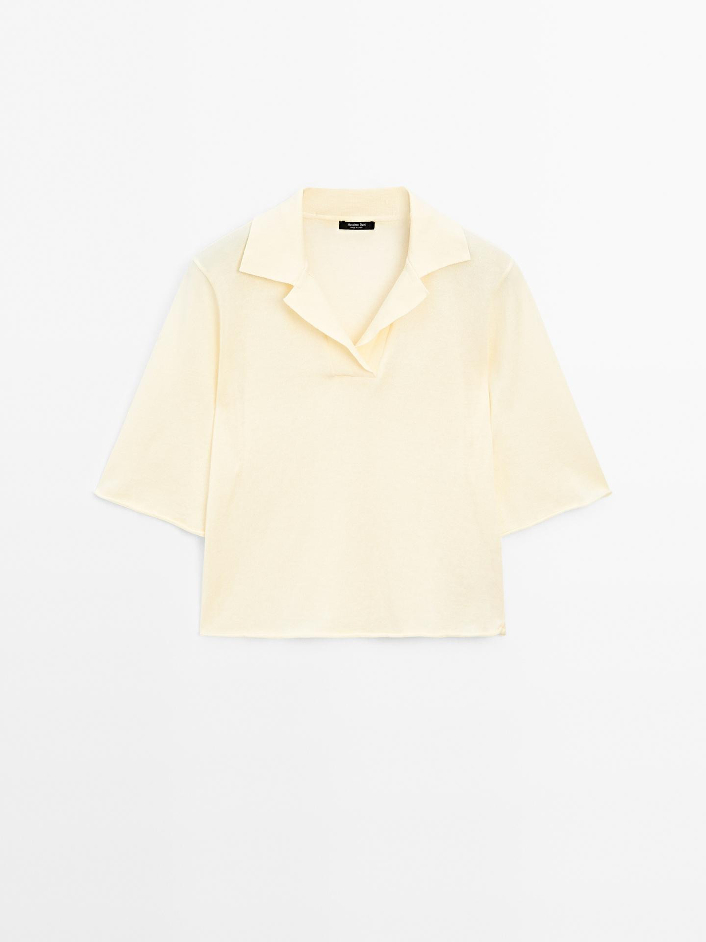 Knit cotton polo sweater | Massimo Dutti US