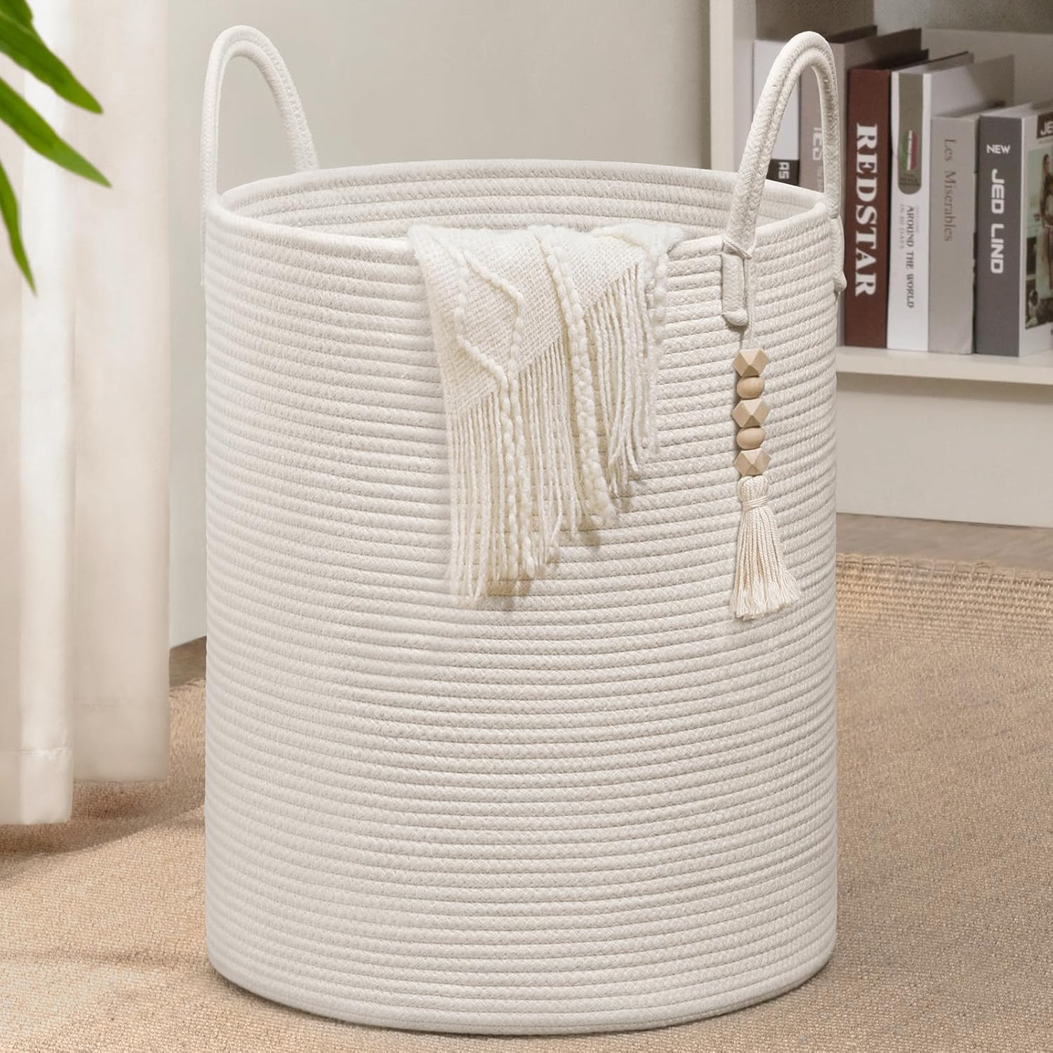 Goodpick White Laundry Basket with Handles, Tall Woven Laundry Hamper for Clothes, Towels, Pillow... | Amazon (US)
