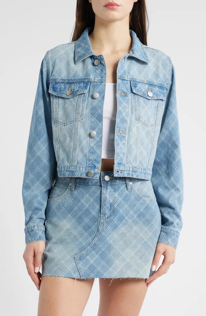 PTCL Lani Plaid Crop Denim Jacket | Nordstrom | Nordstrom