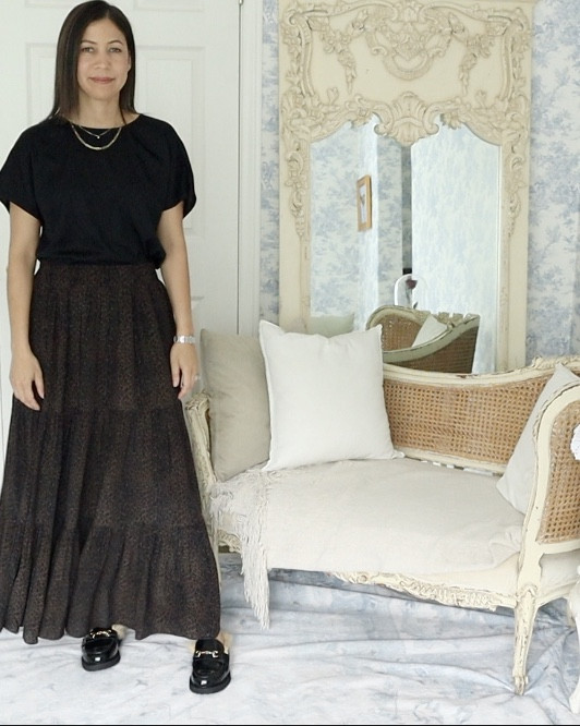 Today I’m sharing another look that falls under my special occasion extras: the Melodie maxi skirt in espresso baby leopard by Rungolee, paired with a black washable silk stretch tee from Quince.
This gorgeous silk skirt is such a statement piece:  flowy, elegant, and delightfully subtle with its espresso leopard print. The print acts like a neutral, which means it pairs effortlessly with just about everything. I’ve chosen to style it simply here with a classic black silk tee and loafers, but it would look equally lovely with riding boots or sandals depending on the season.

While you could wear this skirt every day (and I know some of you might!), I’ve placed it in my special occasion extras; those carefully chosen pieces reserved for holidays, elegant dinners, and events that call for a little something extra.

💡 This is a perfect example of how the 10-item wardrobe doesn’t exclude beautiful or expressive pieces. Instead, it gives them space to shine when the moment is just right.

✨ What are your go-to special occasion extras?

I’d love to know how you add elegance to your wardrobe in a thoughtful way.

#tenitemwardrobe #10ItemWardrobe #Rungolee #Quince #SpecialOccasionExtras #ElevatedStyle #maxiskirt #fallskirts

#LTKOver40 #LTKSeasonal #LTKStyleTip