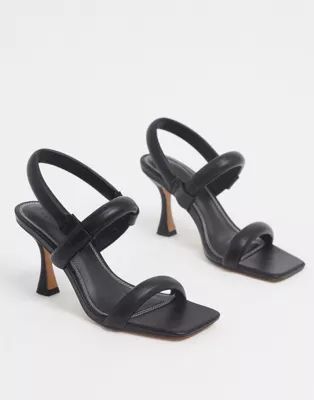 ASOS DESIGN Hickory padded mid-heel sandals in black | ASOS (Global)