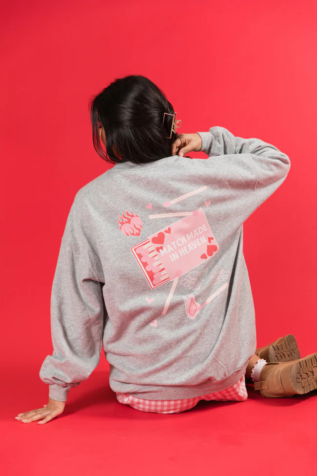 Match Made In Heaven Light Grey Oversized Graphic Sweatshirt | Pink Lily