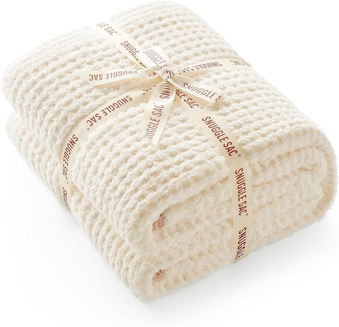 Snuggle Sac Ultra Soft Waffle Throw Blanket for Couch Bed Sofa 50x60 inches, Reversible Cream Bla... | Amazon (US)
