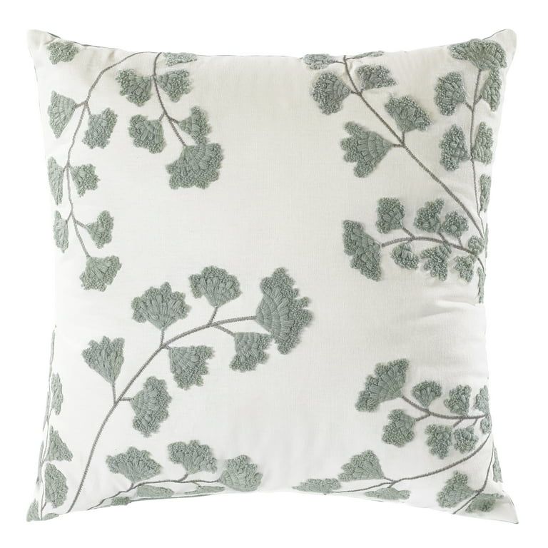 Mainstays 18"x18" Sage Embroidered Fern Cotton Decorative Throw Pillow (1 count) | Walmart (US)