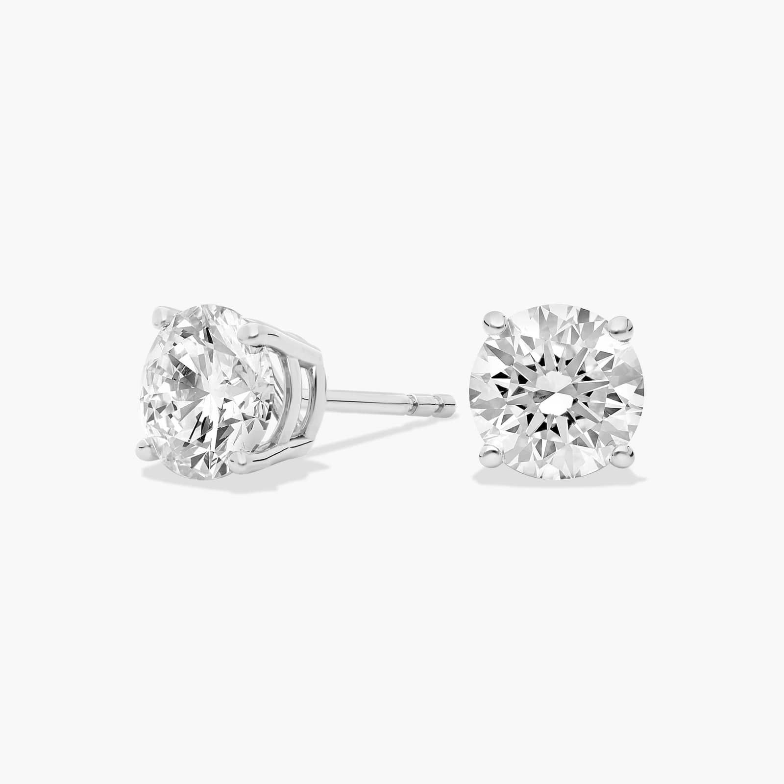 Four Prong Round Brilliant Lab Grown Diamond Stud Earrings in 14k White Gold (2 Ct. tw. - F-G / V... | Blue Nile