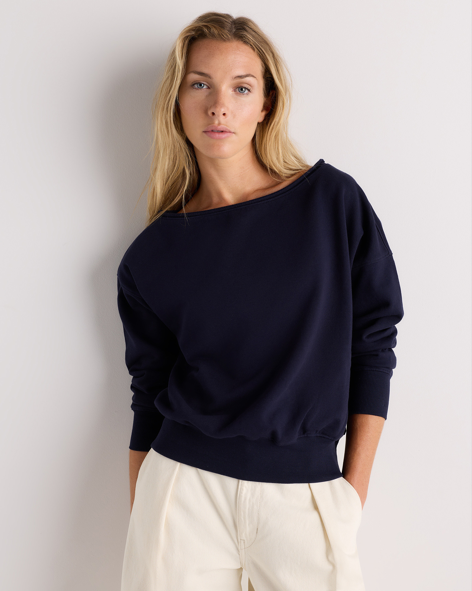 Quince | Women's Organic French Terry Off-Shoulder Sweatshirt in Bold Black, Size XS, Organic Cotton | Quince