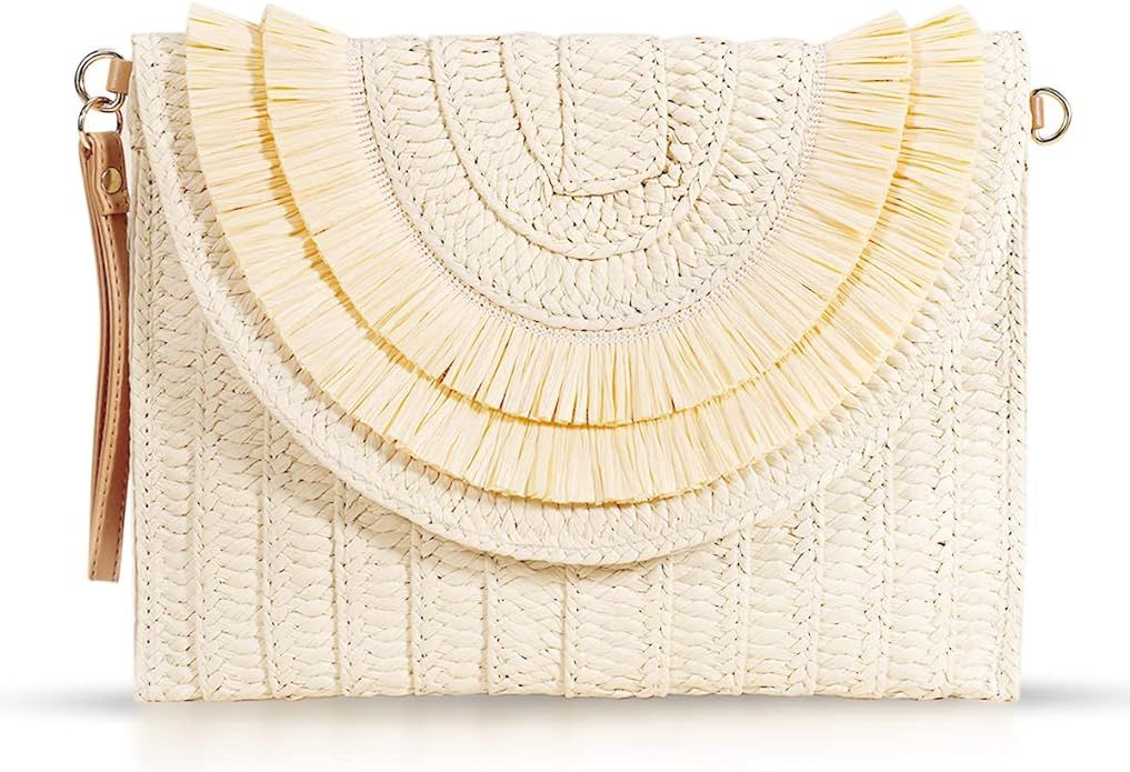 Crossbody Bags for Women, Straw Clutch Purses, Bohemian Handmade Woven Envelope Package, Tassel H... | Amazon (US)