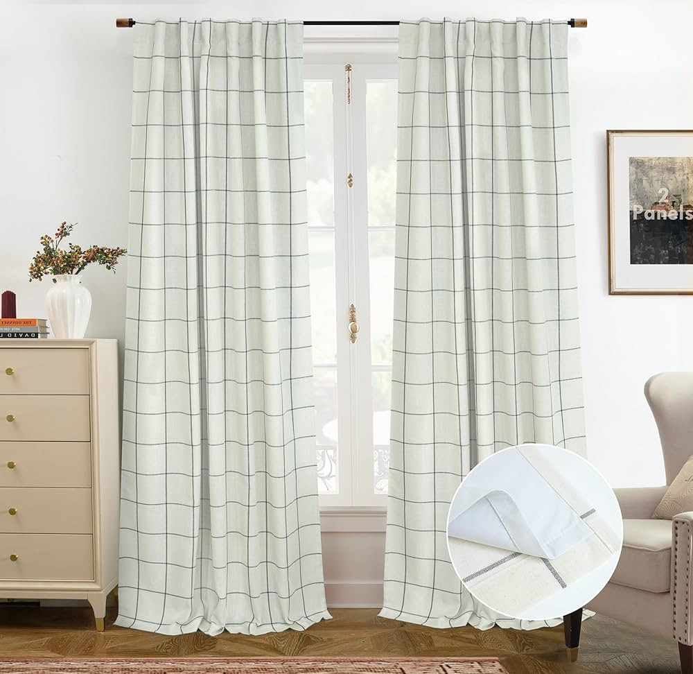 DriftAway 2 Panels 100% Blackout Windowpane Plaid Linen Curtains Double Layer Drapes for Bedroom ... | Amazon (US)