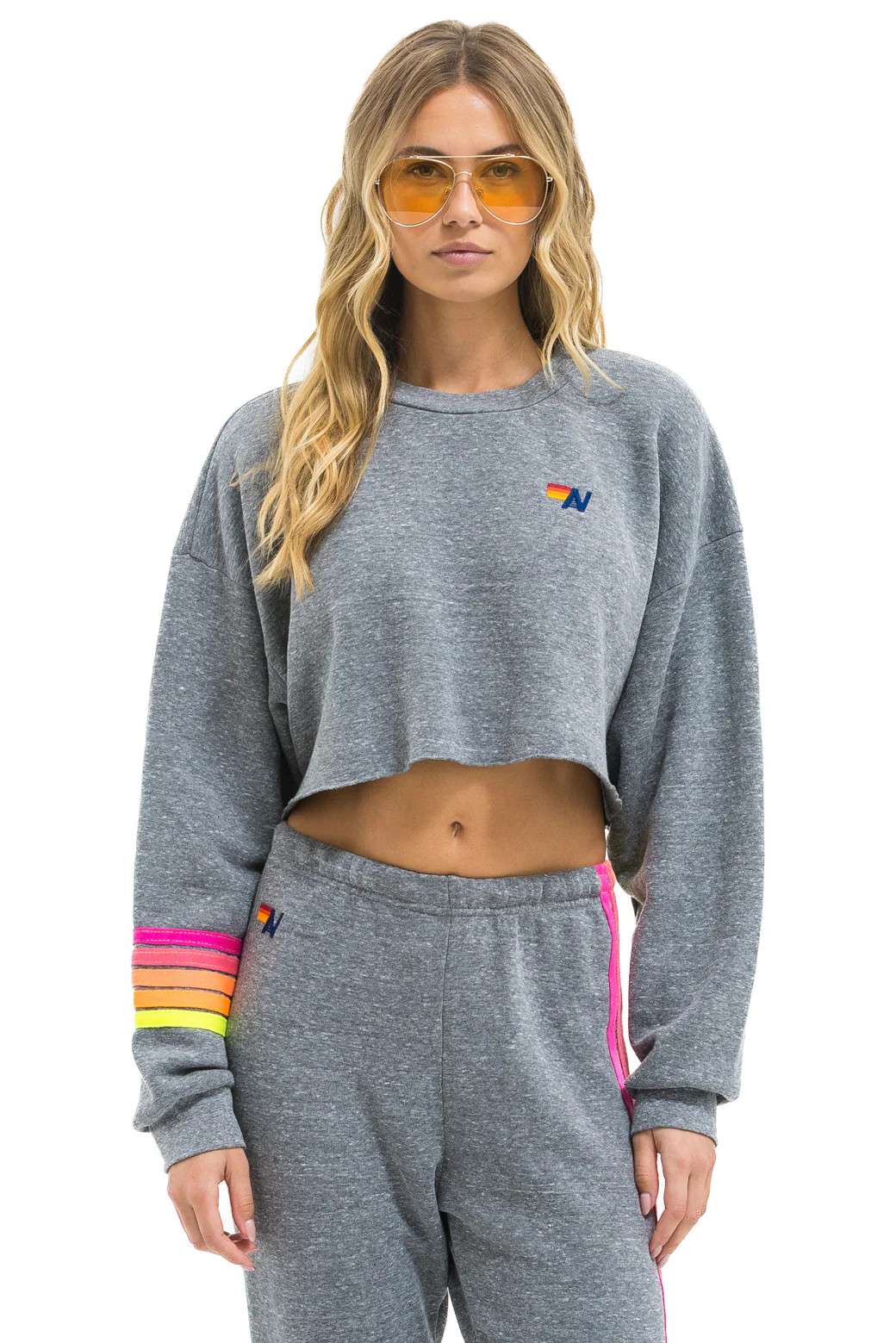 RUGBY STITCH CROPPED CREW SWEATSHIRT RELAXED - HEATHER // NEON | Aviator Nation