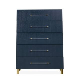 Blue and Brass 5-Drawers 38 in. Dresser Without Mirror | The Home Depot