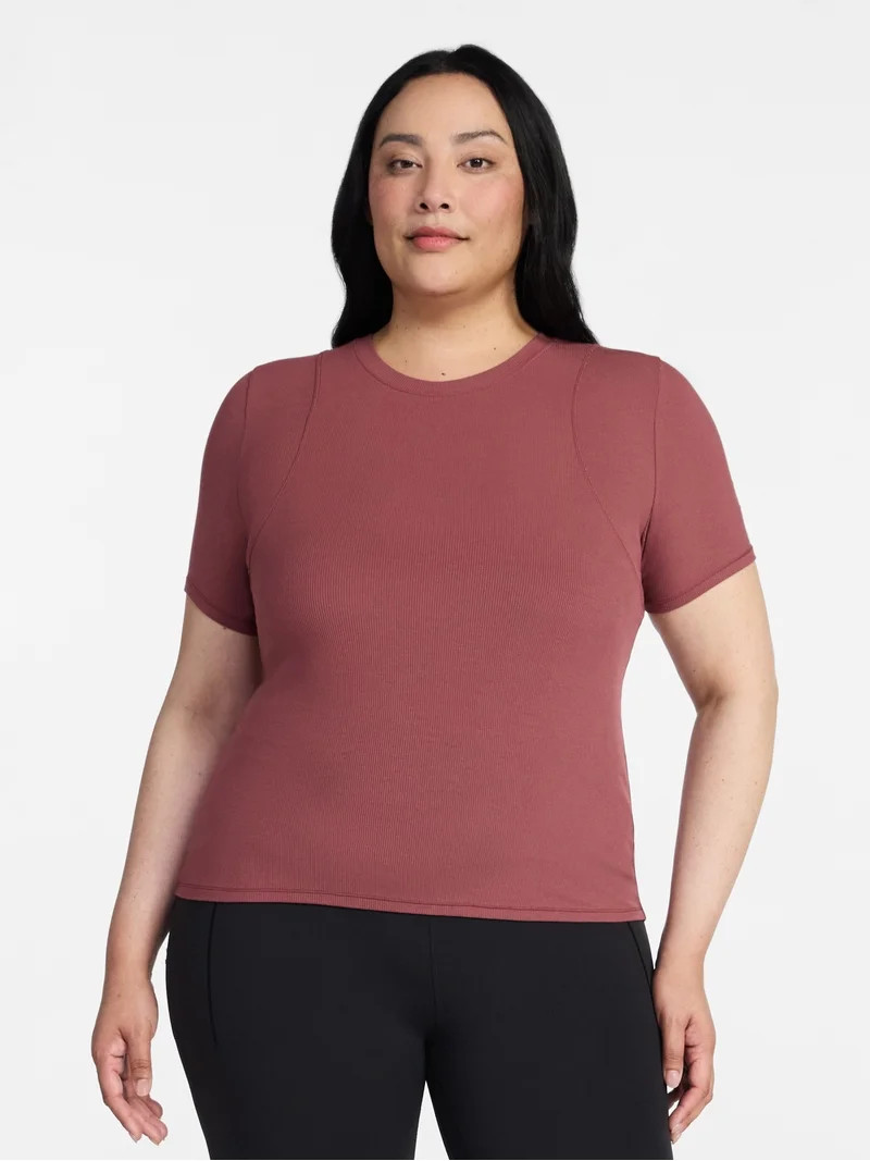 Avia Women's Ribbed T-Shirt with Short Sleeves, Sizes XS-XXXL | Walmart (US)