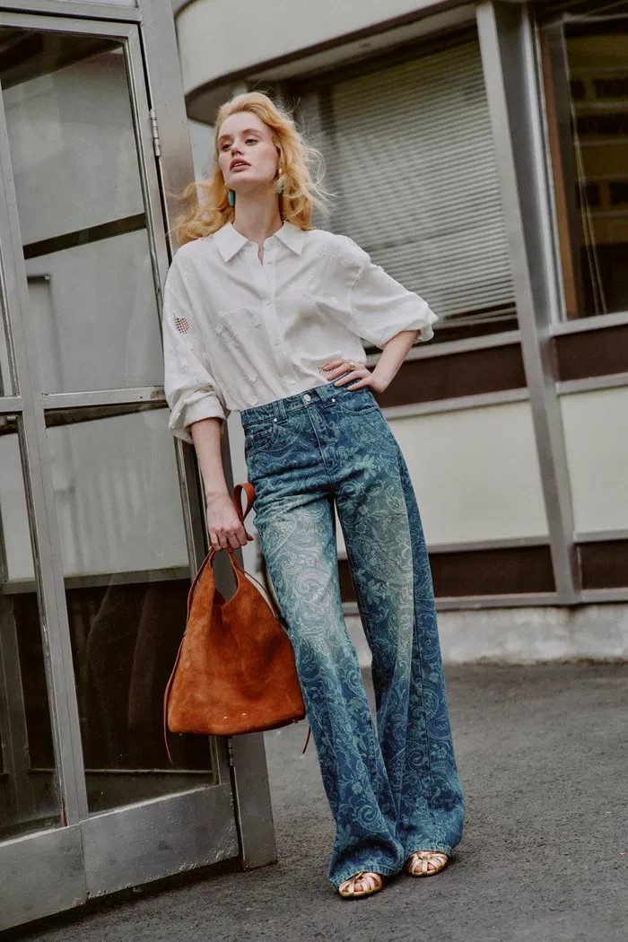 Kelly Paisley Embossed Faded Jeans in Cotton Denim | Fabrique