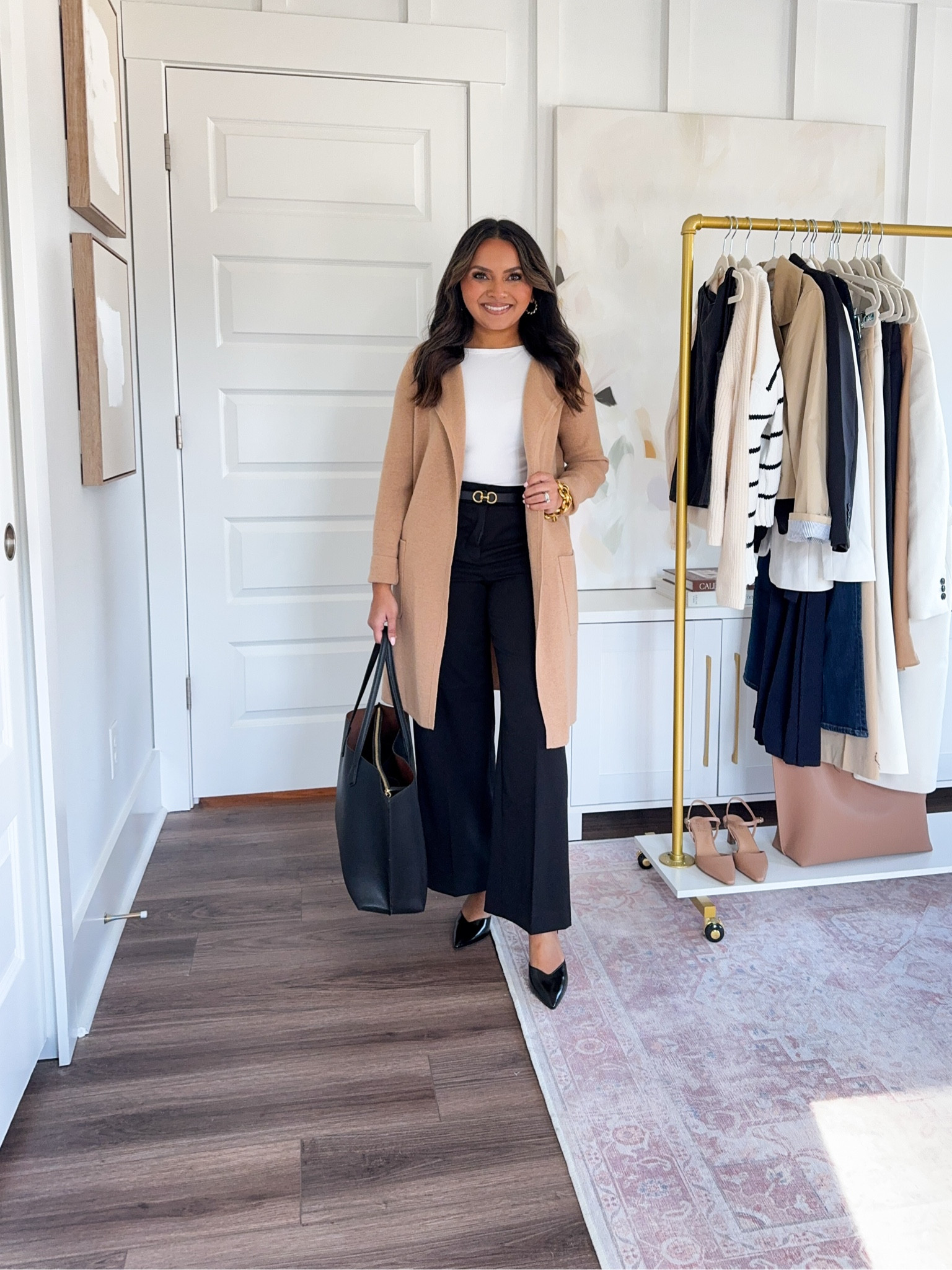 For reference: I’m a 32b bra size and 2/26 in bottoms, pear shaped.

Tan collarless cardigan size xxs TTS
White tank size xs TTS
Black flare pants size 4 petite - these run small so size up a size
Black and brown reversible belt size xs TTS
Black heels size 5.5 - these run a little snug so I sized up a half size

Capsule wardrobe
Spring outfits
Workwear
Office outfits
Office capsule
Petite pants
Petite outfit
Short girl
Timeless wardrobe
Honey Sweet Petite
Honeysweetpetite


#LTKStyleTip #LTKWorkwear #LTKPetite