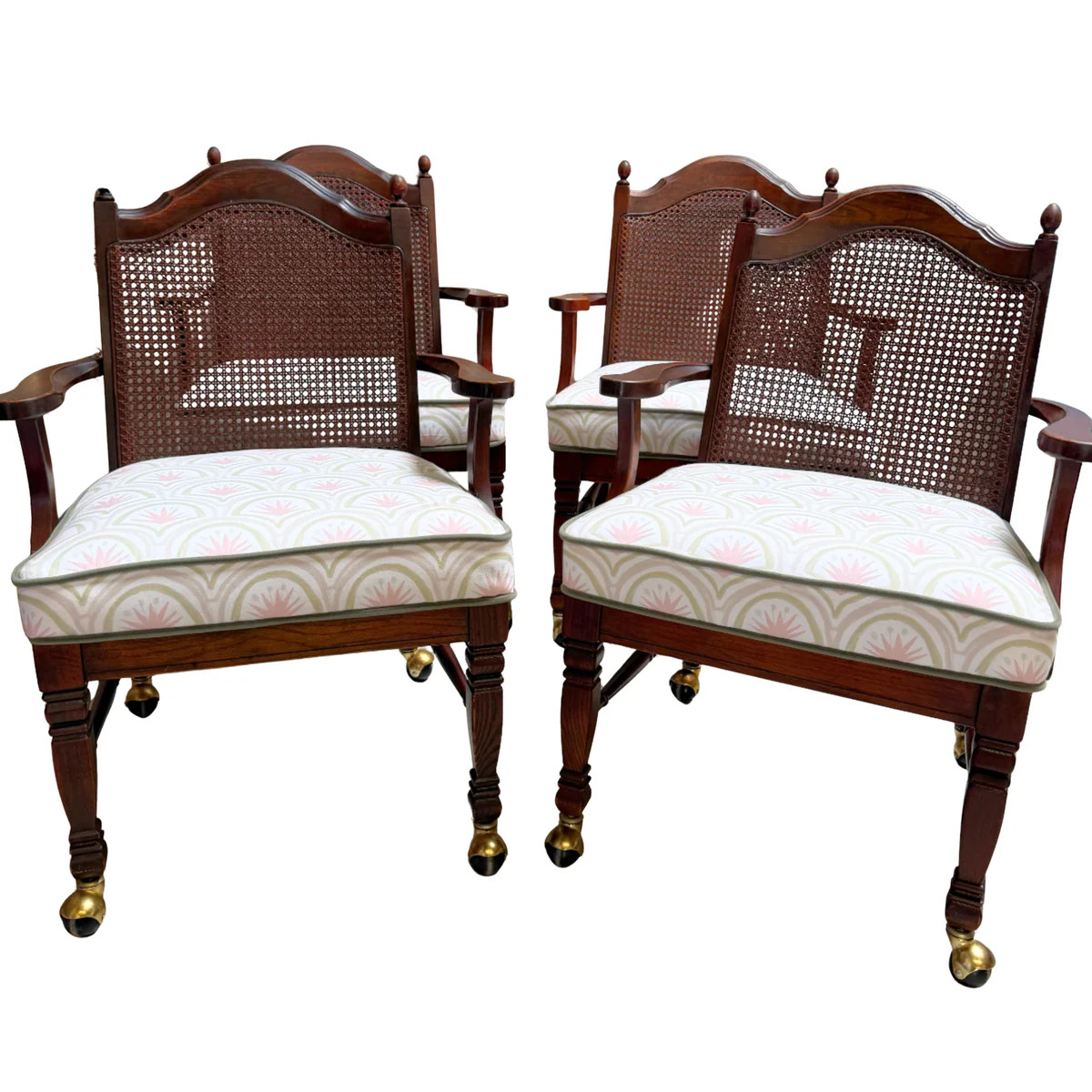 Set of Four Cane Back Armchairs on Casters by Garrison Furniture Reupholstered | Restored Furnitu... | Scout Design Studio