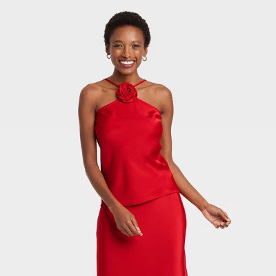 Women's Satin Removable Rosette Halter Top - A New Day™ | Target