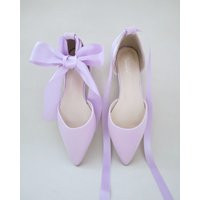Lavender Satin Pointy Toe Flats With Ankle Tie Or Ballerina Lace Up, Bridesmaids Shoes, Holiday Party Shoes | Etsy (US)