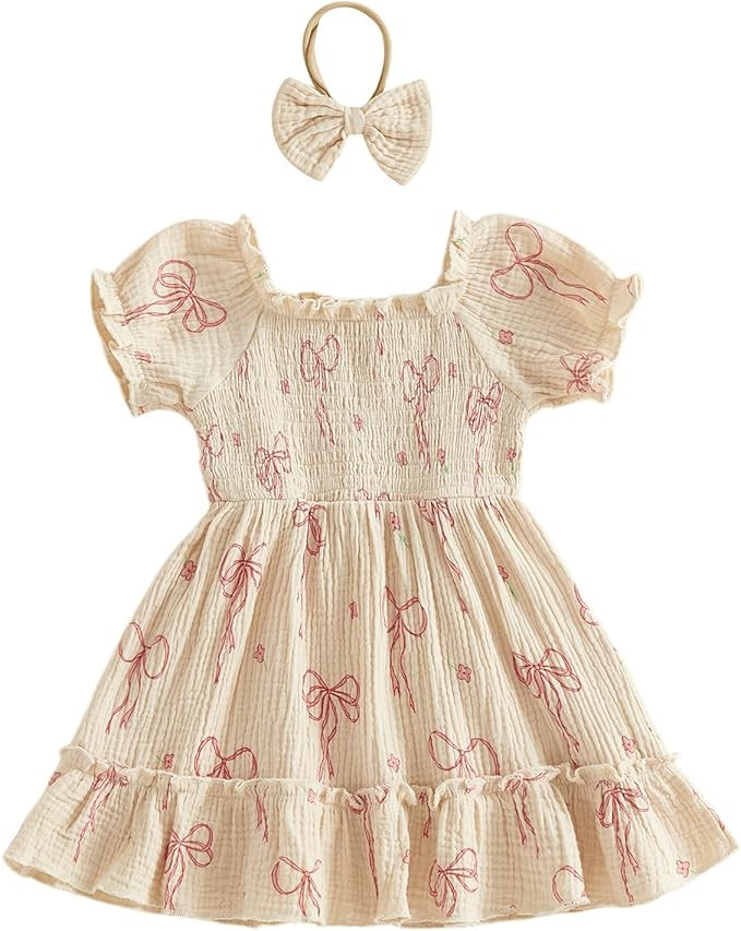 Toddler Little Girl Boho Dress Bubble Short Sleeve Ruffle Princess Dresses Vintage Clothes Outfit | Amazon (US)