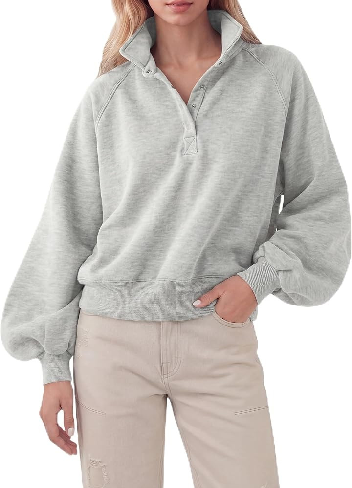 Locachy Women's Button Henley Neck Cotton Oversized Sweatshirt Casual Drop Shoulder Pullover Tops... | Amazon (US)