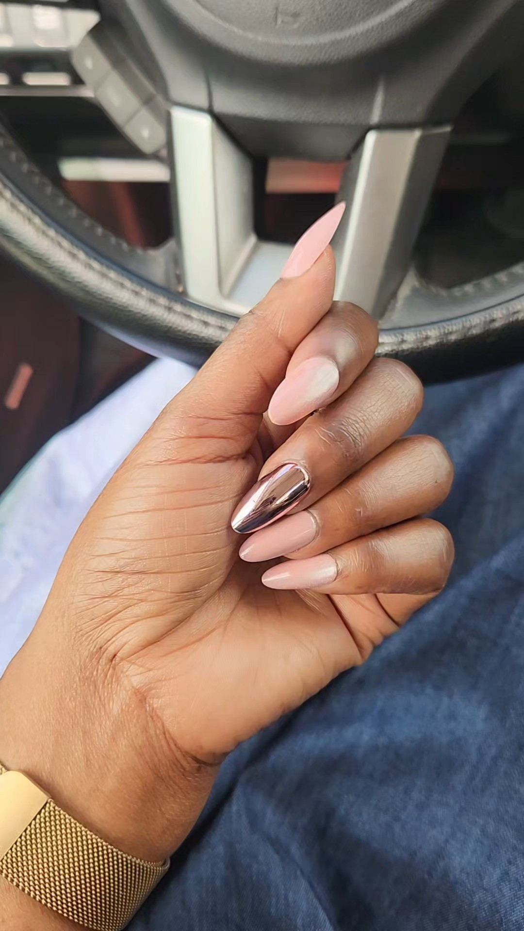 Press-on nails of the week. I found these on Walmart and I'm loving the chrome nail detail. I chose to only apply the chrome nails to my middle finger and left the rest pink.

#LTKBeauty #LTKootd #LTKselfcare