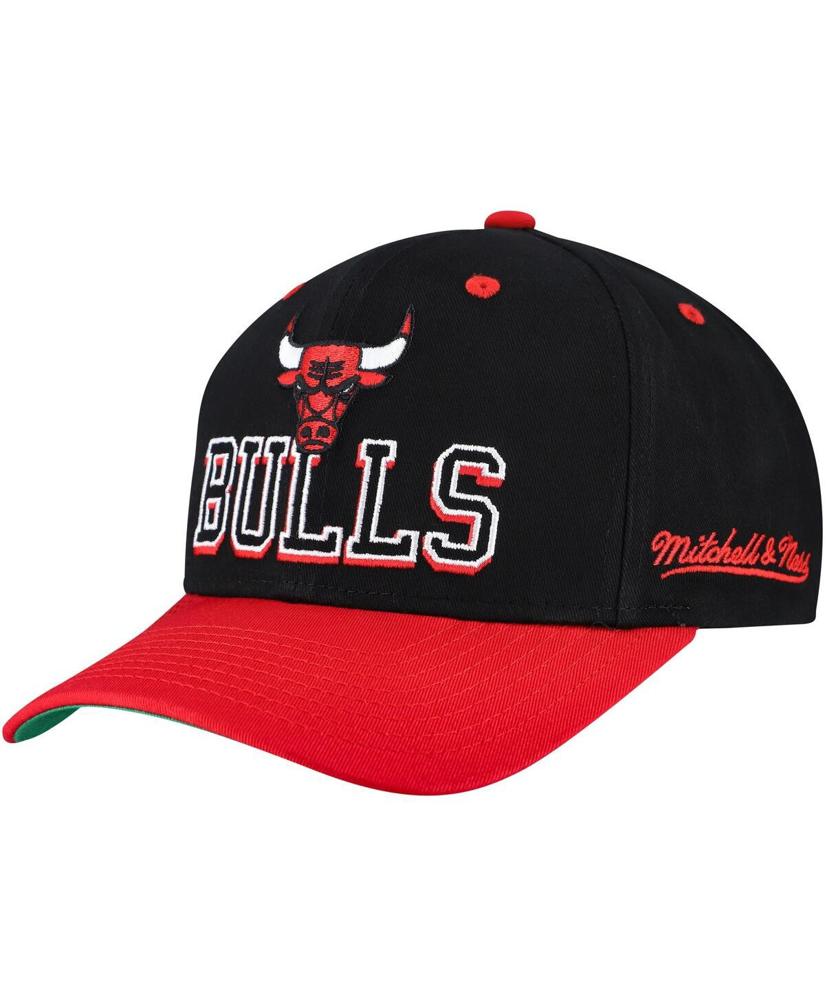 Mitchell & Ness Men's Black/Red Chicago Bulls Backside Script 2-Tone Pro Crown Adjustable Hat - Black, Red | Macy's