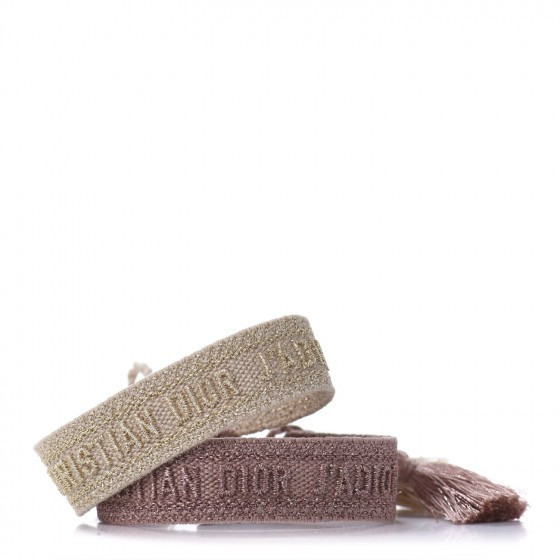 CHRISTIAN DIOR Woven Cotton J'Adior Friendship Bracelet Set Gold Pink | Fashionphile