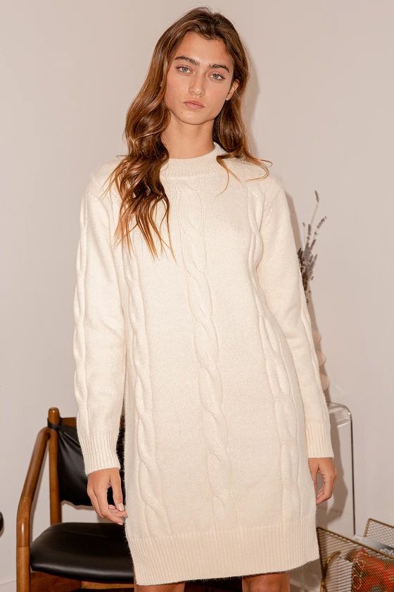 Give Me Chills Cream Cable Knit Midi Sweater Dress | Lulus (US)